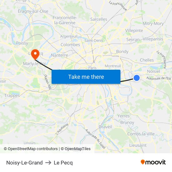 Noisy-Le-Grand to Le Pecq map