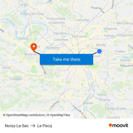 Noisy-Le-Sec to Le Pecq map