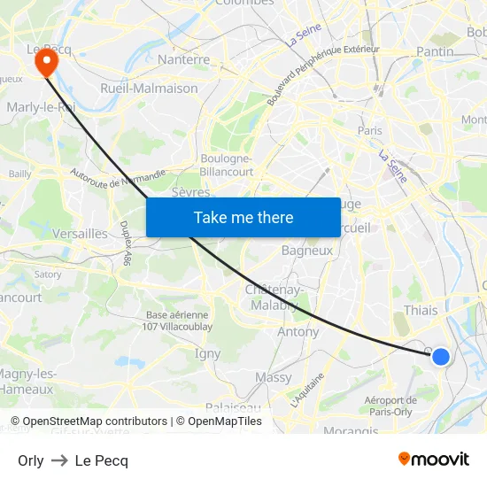 Orly to Le Pecq map