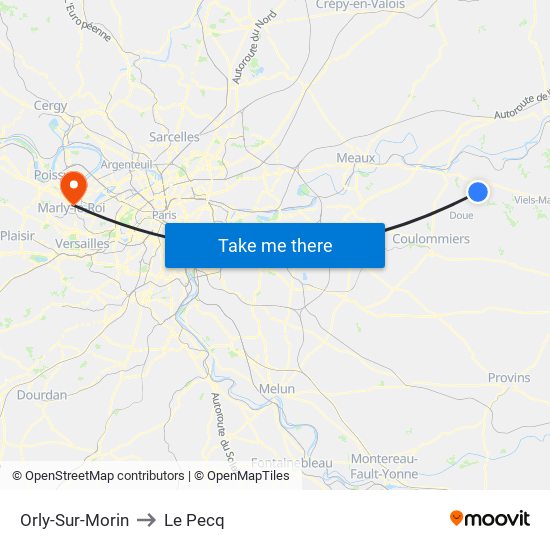 Orly-Sur-Morin to Le Pecq map