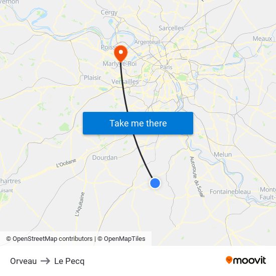 Orveau to Le Pecq map