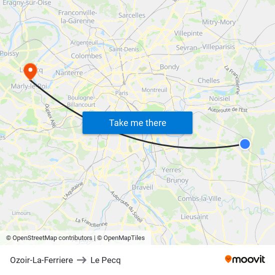 Ozoir-La-Ferriere to Le Pecq map