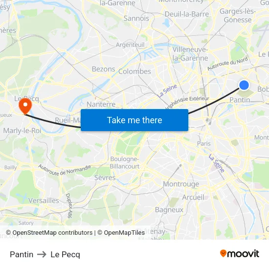 Pantin to Le Pecq map