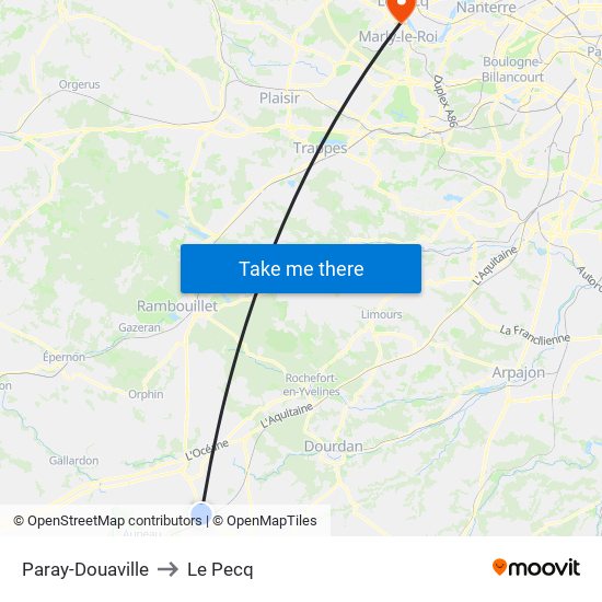 Paray-Douaville to Le Pecq map