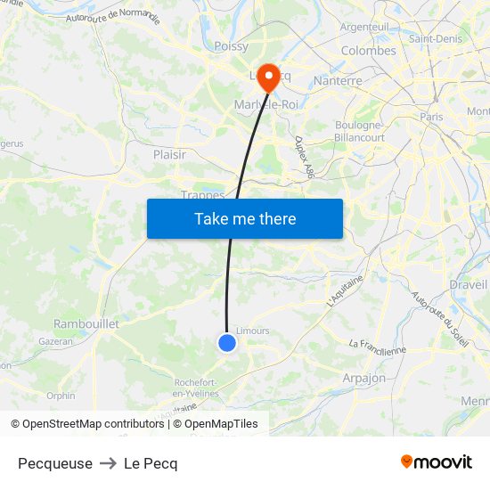 Pecqueuse to Le Pecq map