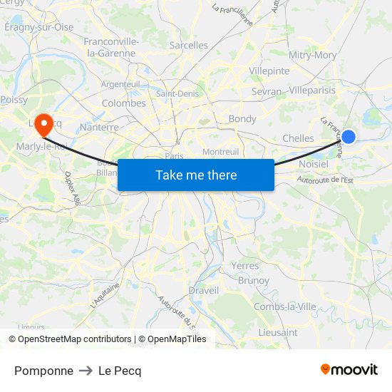 Pomponne to Le Pecq map