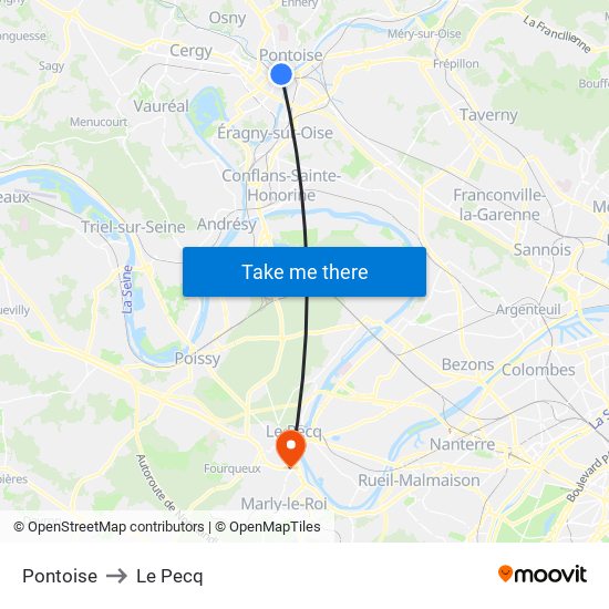Pontoise to Le Pecq map