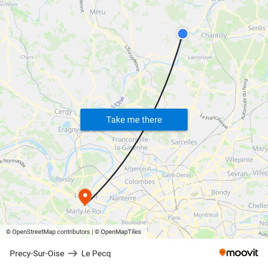 Precy-Sur-Oise to Le Pecq map
