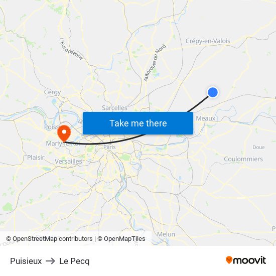 Puisieux to Le Pecq map