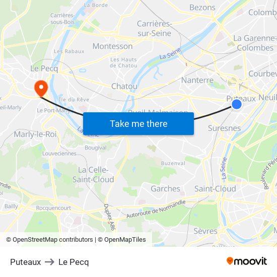 Puteaux to Le Pecq map