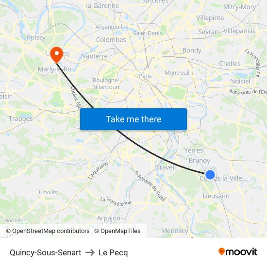 Quincy-Sous-Senart to Le Pecq map