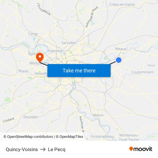 Quincy-Voisins to Le Pecq map
