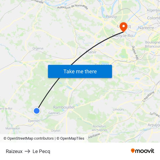 Raizeux to Le Pecq map