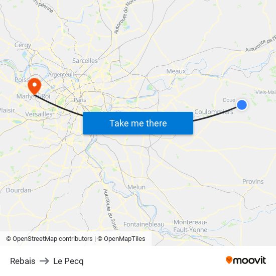 Rebais to Le Pecq map