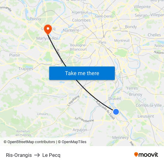 Ris-Orangis to Le Pecq map