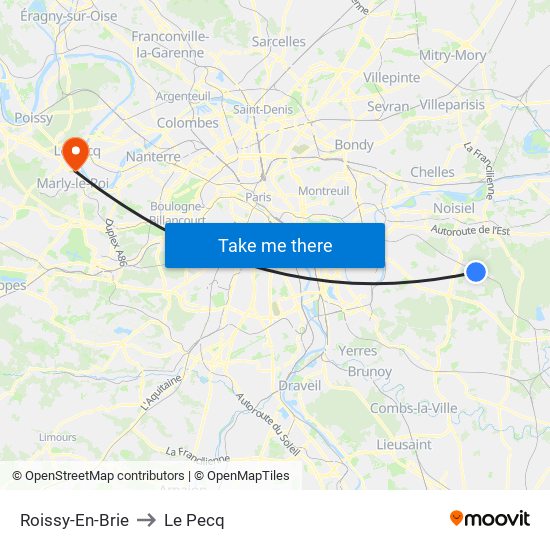 Roissy-En-Brie to Le Pecq map