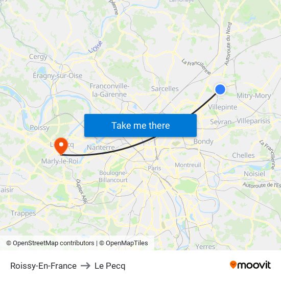 Roissy-En-France to Le Pecq map