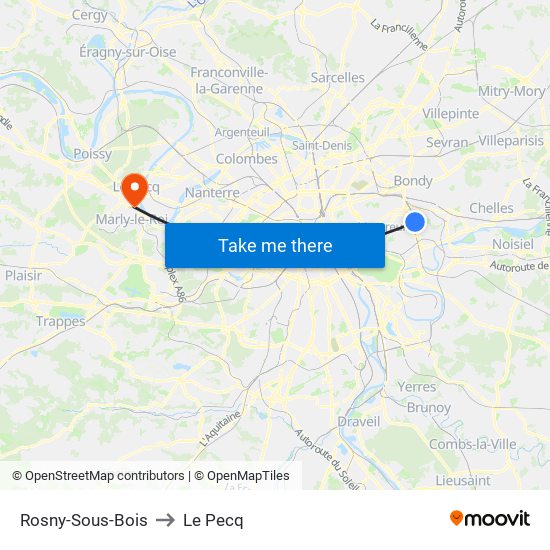 Rosny-Sous-Bois to Le Pecq map