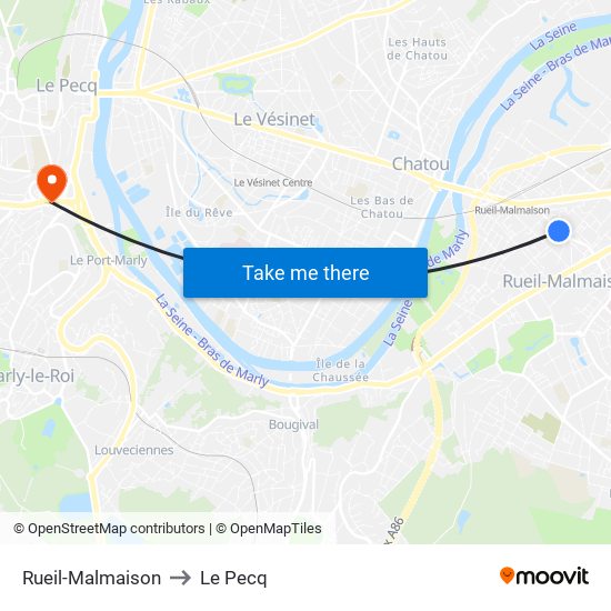Rueil-Malmaison to Le Pecq map