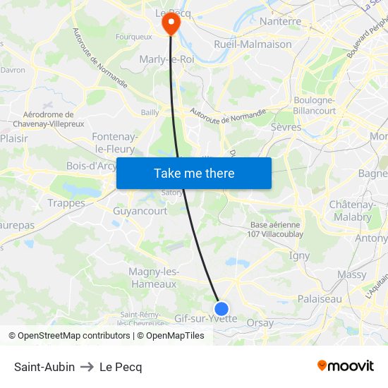 Saint-Aubin to Le Pecq map