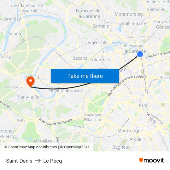 Saint-Denis to Le Pecq map