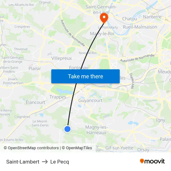 Saint-Lambert to Le Pecq map
