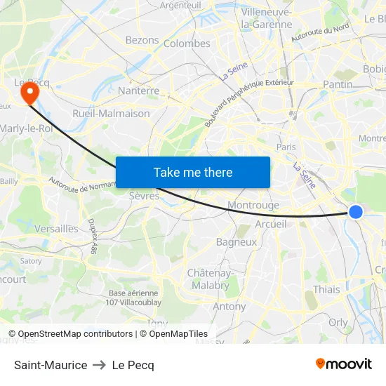 Saint-Maurice to Le Pecq map