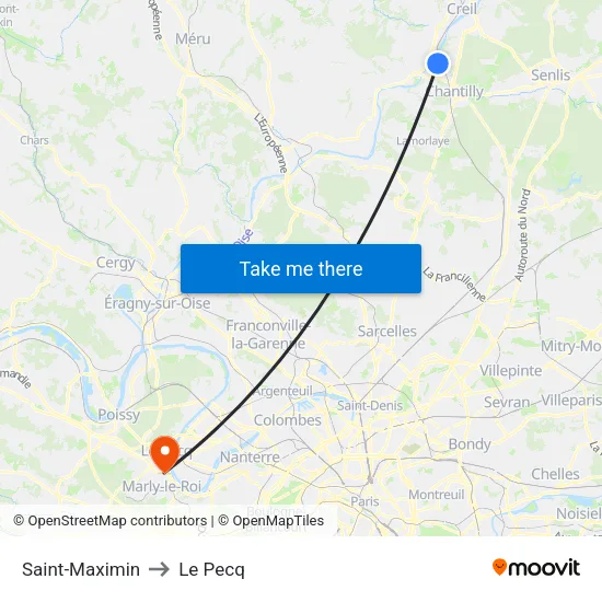 Saint-Maximin to Le Pecq map
