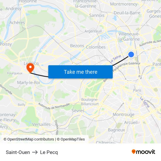 Saint-Ouen to Le Pecq map