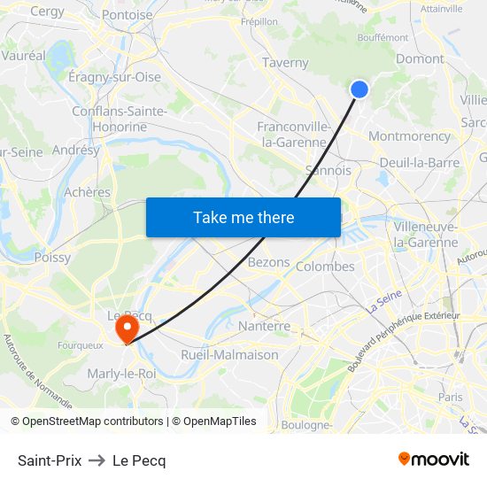 Saint-Prix to Le Pecq map