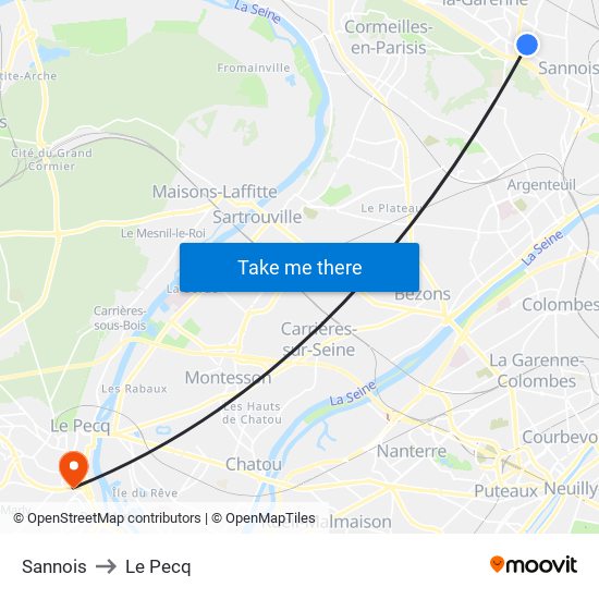 Sannois to Le Pecq map