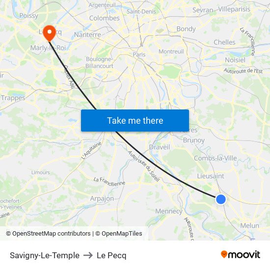 Savigny-Le-Temple to Le Pecq map