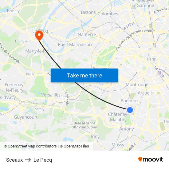 Sceaux to Le Pecq map