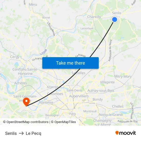 Senlis to Le Pecq map