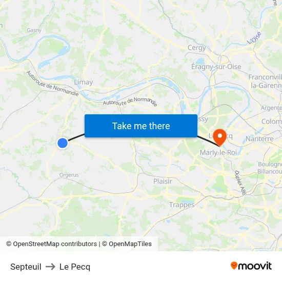 Septeuil to Le Pecq map