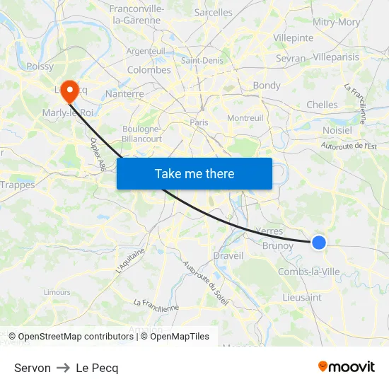 Servon to Le Pecq map