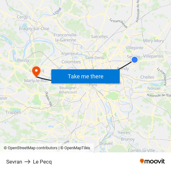 Sevran to Le Pecq map