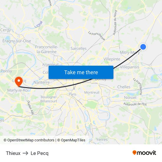 Thieux to Le Pecq map