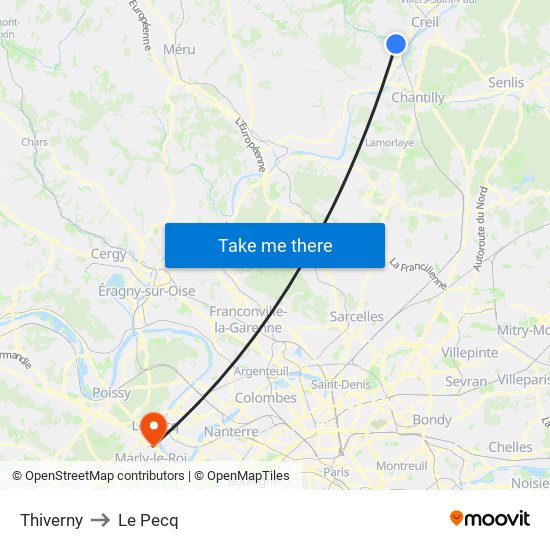 Thiverny to Le Pecq map