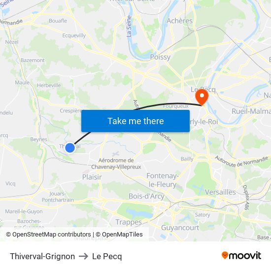 Thiverval-Grignon to Le Pecq map