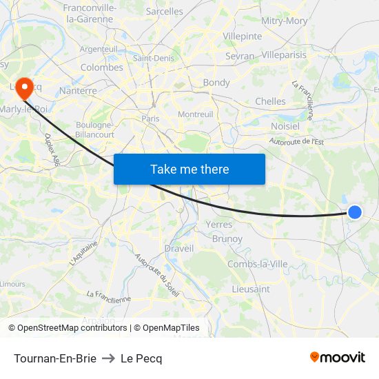 Tournan-En-Brie to Le Pecq map
