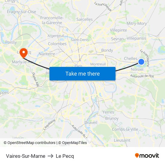 Vaires-Sur-Marne to Le Pecq map