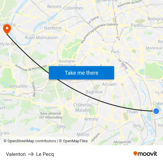 Valenton to Le Pecq map