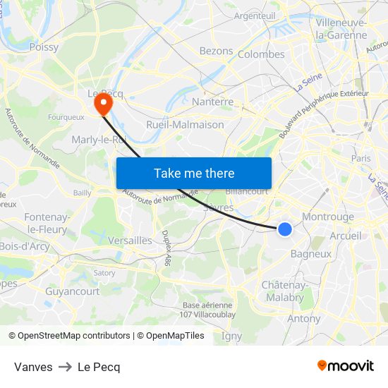 Vanves to Le Pecq map