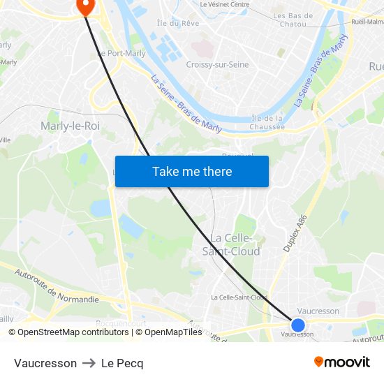 Vaucresson to Le Pecq map