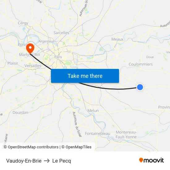 Vaudoy-En-Brie to Le Pecq map