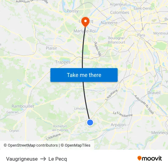 Vaugrigneuse to Le Pecq map