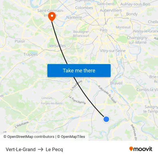 Vert-Le-Grand to Le Pecq map