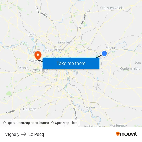 Vignely to Le Pecq map