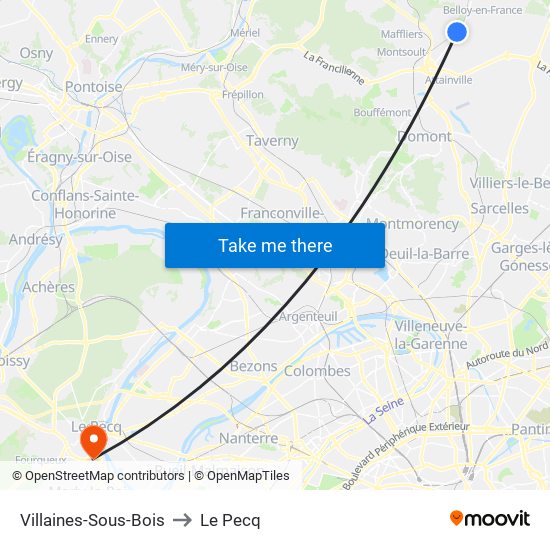 Villaines-Sous-Bois to Le Pecq map